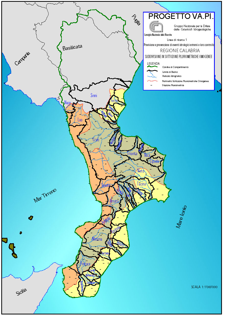 Figura 8 - Suddivisione sottozone pluviometriche omogenee Regione Calabria