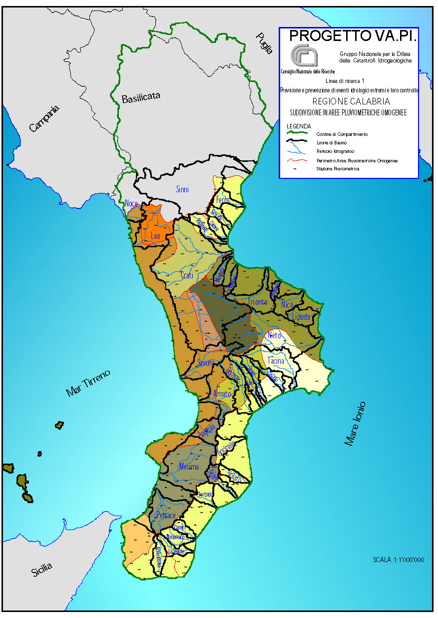 Figura 14 - Suddivisione aree pluviometriche omogenee Regione Calabria