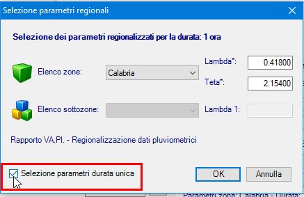 Fig. 11 -Valori regionali Calabria parametri piogge giornaliere TCEV di I livello