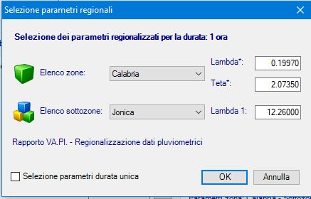 Figura 12 - Valori regionali Calabria parametri piogge orarie TCEV di II livello - sottozona Jonica